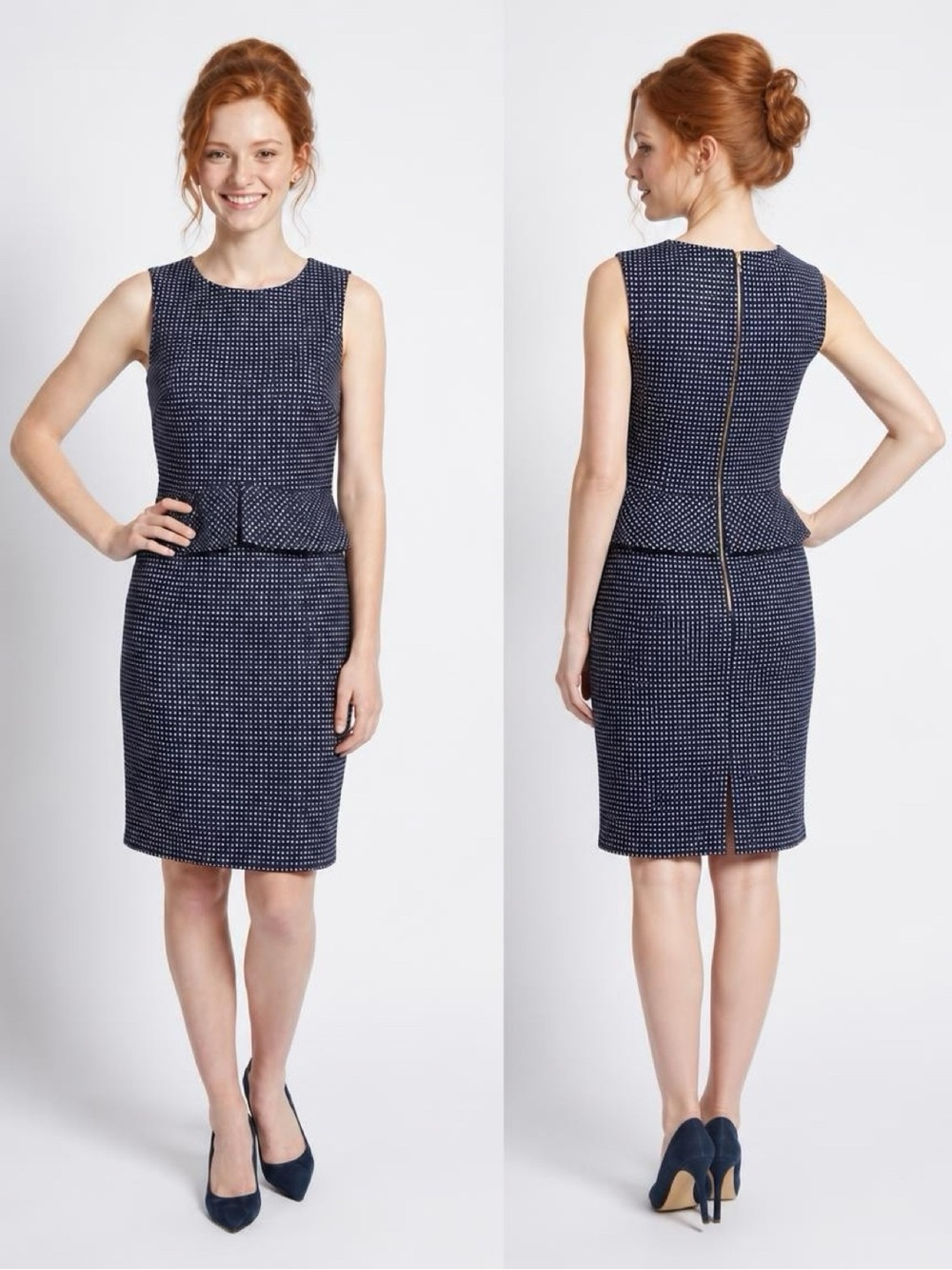 Tahari navy blue & white polka dot dress